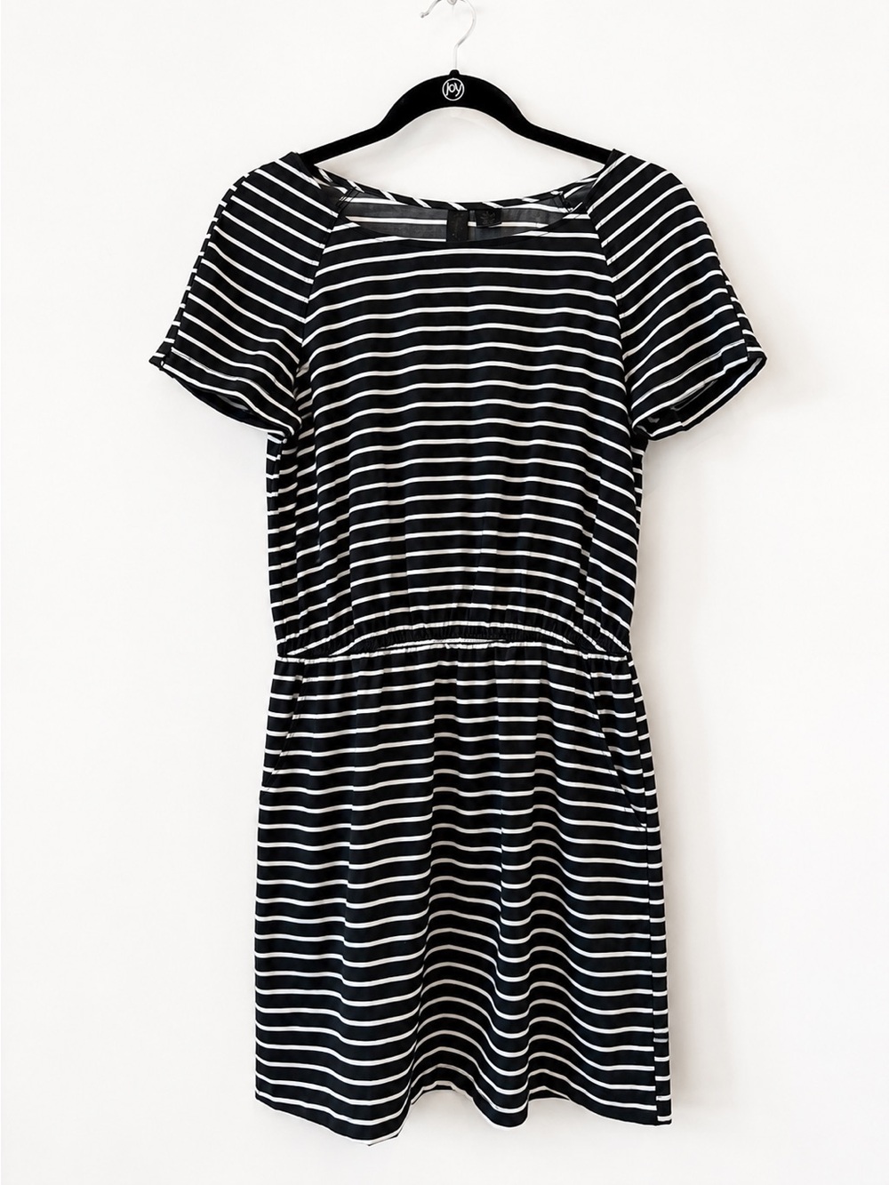 ANTHROPOLOGIE Black White Striped Fit & Flare Dress XS